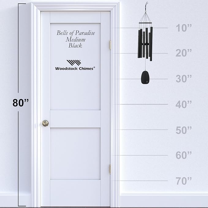 Woodstock Chimes Signature Collection, Bells of Paradise, Black 32"", Decor Designs Wind Chimes for Outdoor, Patio, Home or Garden Décor (BPMK)