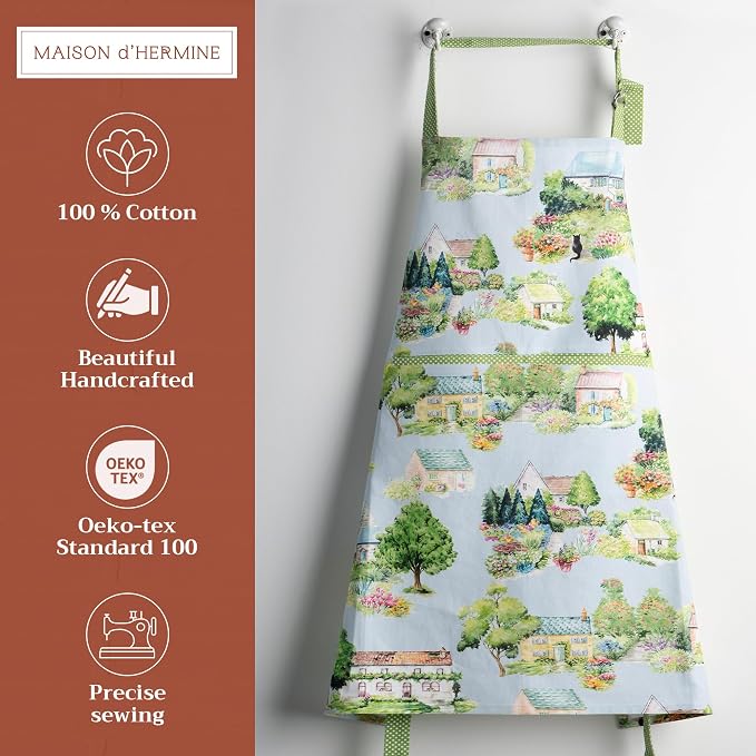 Maison d' Hermine Aprons for women with Pocket 100% Cotton (27.50"x31.50") | Adjustable Neck Strap & long ties Apron Men Chef Wedding Cooking Gardening Server Maid