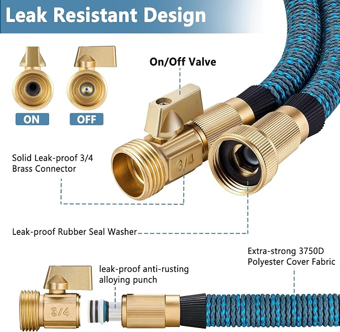 50FT Garden Hose -2026 Newly Upgraded Expandable Garden Hoses with 10 Function Spray Nozzle, Extra Strength Fabric, Pure Brass 3/4'' Fittings, Leak-Proof, Lightweight, Kink-Free Hose(Gray Blue)