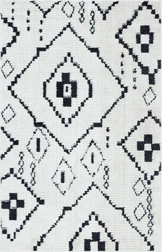Unique Loom Morocco Collection Tribal, Southwestern, Bohemian Area Rug (5' 0 x 8' 0 Rectangular, Ivory/Black)