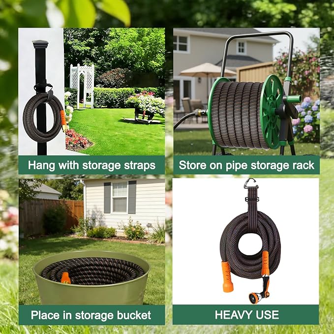 Garden Hose, 100Ft Ultra Flexible Water Hose, None Expand,with 10 Function Sprayer,Ultra-Lightweight,Leak-Proof,Non-Slip Handle, Non-Kink Hoses for Yard, Lawn,Outdoor (OrangeBlack,100Ft)