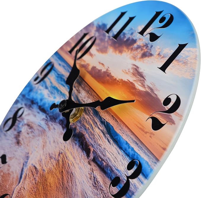 Wall Clock Battery Operated Beach Coastal Theme Indoor Outdoor Waterproof Decor for Bathroom Bedroom Patio Pool Home (8 Inch,Blue)