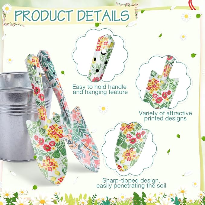 12 Pcs Floral Garden Shovels Bulk Gardening Gift for Women Heavy Duty Metal Garden Tools Floral Hand Shovel Planting for Summer Employees Birthday Thank You Gifts (Tropical Plants)