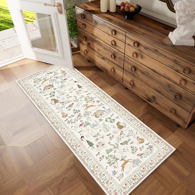 Machine Washable Kitchen Runner Rugs: 2'6"x8' Hallway Runner Non Slip Low Pile Soft Stain Resistant Carpet Runners for Hallways Indoor Entryway Kitchen Laundry Room Bedroom Farmhouse