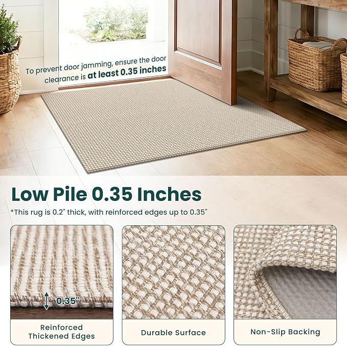 KOZYFLY Runners for Hallways 2x5 ft Washable Kitchen Runner Non Slip Rubber Backed Hall Runners Cotton Entryway Runner Rugs for Indoor Backdoor Bedroom Kitchen, Ivory/Camel/Brown