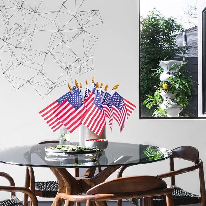 HOOSUN 6 Pcs Small American Flags On Stick,4th of July Decorations Small USA Flag On Stick,Mini 4''x6'' American Flags for Outside,Fourth of July Flag for Yard Lawn,Patriotic Memorial Day Decorations