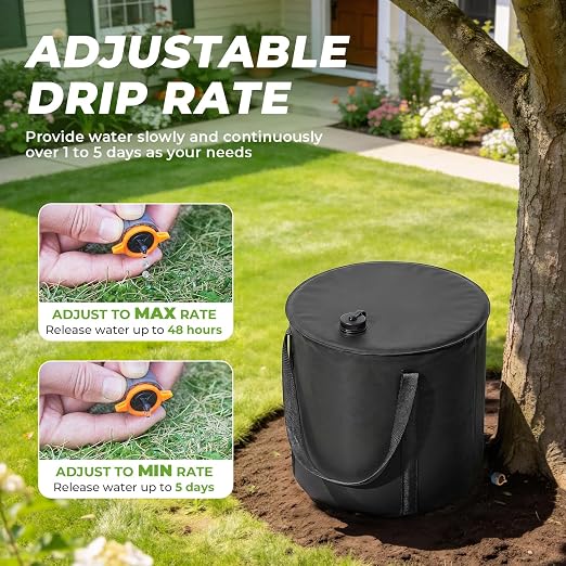 HIRALIY 15 Gallon Cylindrical Tree Watering Bag, 3 Pack Black, Slow Release 1-5 Days, Deep Root & Automatic Drip Irrigation System, for Multi-Trunk Newly Planted Small Trees and Shrubs