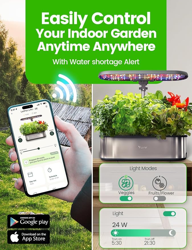 LETPOT LPH-SE Hydroponics Growing System, 12 Pods Smart Herb Garden Kit Indoor, Indoor Garden, APP & WiFi Controlled, with 24W Growing LED, 5.5L Water Tank, Pump System, Automatic Timer | APP & WiFi Controlled, 24W Growing LED, 5.5L Water Tank, Pump Sy...