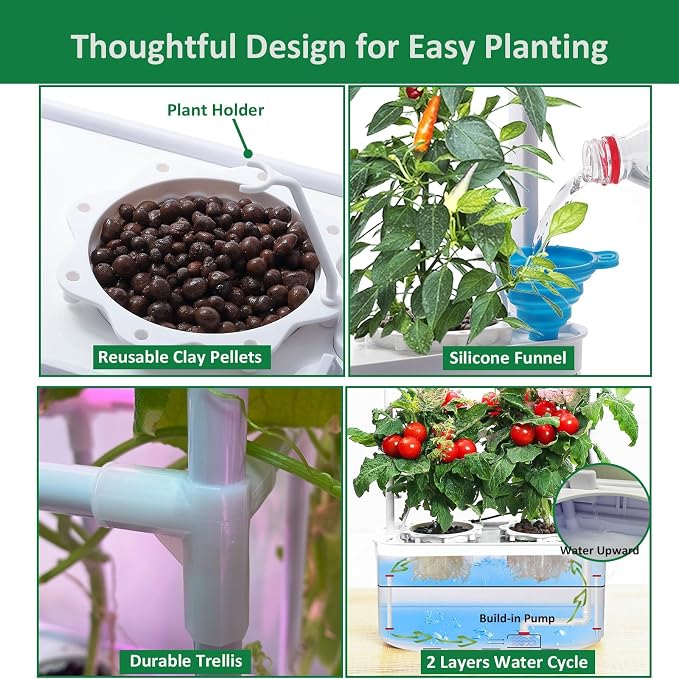 Tall Hydroponics Growing System kit with Height Adjustable Light & Trellis | Hydroponic Indoor Gardening System Tower with High Power Timer LED Grow Light,Herb Garden Grow Kit for Tomato,Pepper,Cucumber