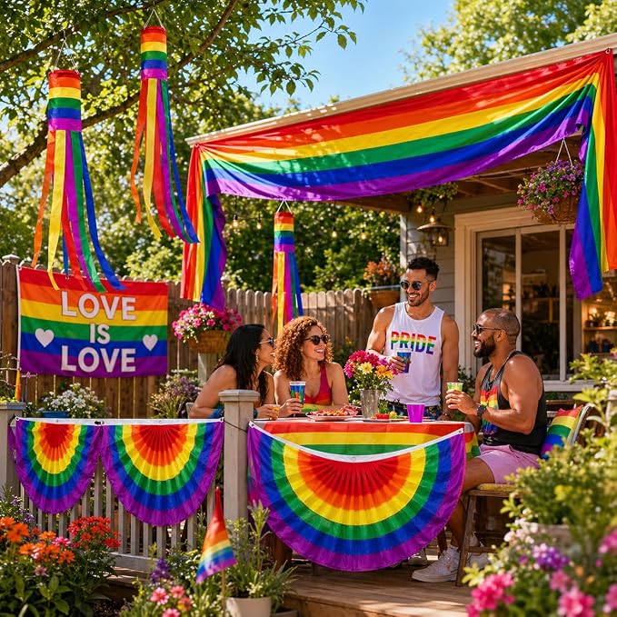 4Pack Progress Pride Bunting Flag 2x4 Ft Pleated Half Fan Flags Gay LGBTQ Pride Month Outdoor Decor Rainbow