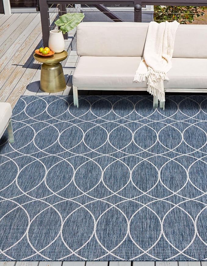 Unique Loom Outdoor Trellis Collection Area Rug - Gitter (10' Square, Blue/ Ivory)