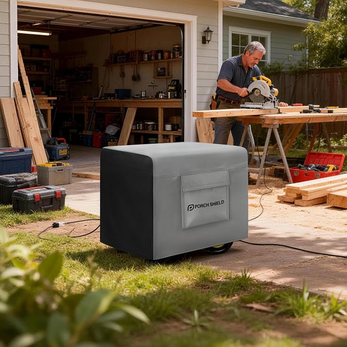 Porch Shield Waterproof Generator Cover - Heavy Duty Cover for Portable Generator 5500 to 15000 Watt (38L x 28 W x 30H inches, Black & Gray)