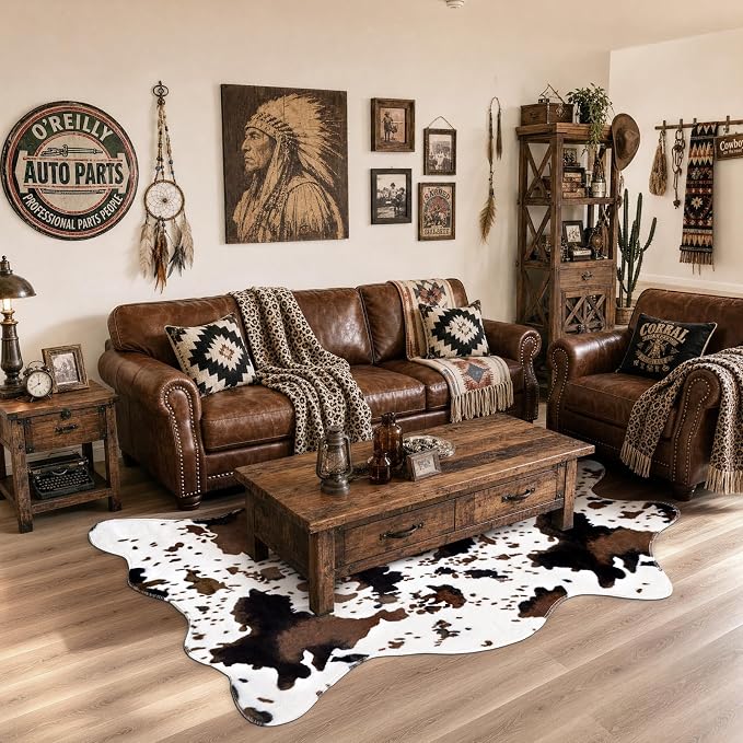 MACEVIA Cowhide Rug Cute Cow Print Rugs Western Decor for Living Room Bedroom Faux Animal Area Carpet Non-Slip 43.3" L x 29.5" W(3.6ft x 2.4ft)