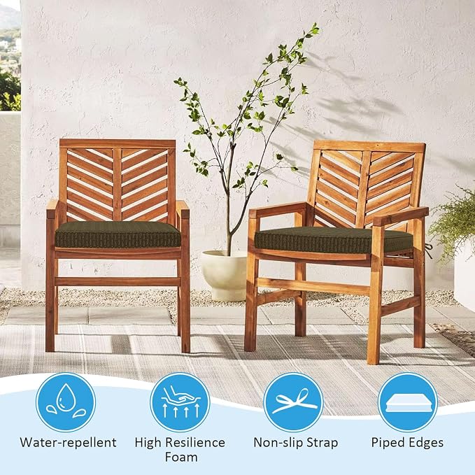 17 x 16 Inch Sunbrella Outdoor Chair Cushions with Tie Straps, Set of 4 Thick Water Repellent Round Patio Chair Pads for Garden Lawn Patio Furniture, Dash Walnut