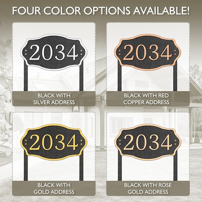 Personalized Address Sign Lawn Mounted - Custom House Number Signs with Metal Stakes for Outside Lawn, House, Yard, Ground, Drive Way, Garden, Free Standing in(Rose Gold)