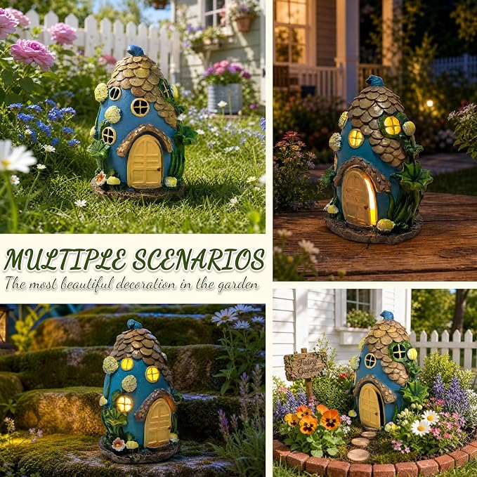 Fairy Garden House with Solar Light,Outdoor Figurine Lights Garden Statues,Yard Decorations Outdoor Fairy Garden Accessories,Decor Gifts for Mom Women (Wind Dragon)