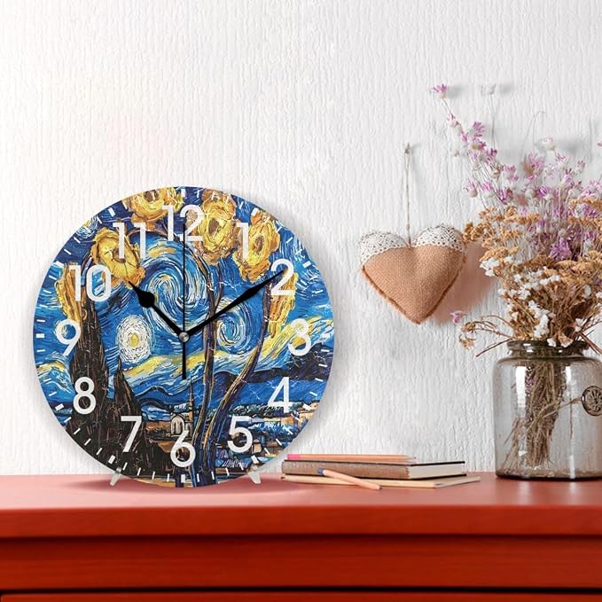 ALAZA Home Decor Starry Sky Blossom Round Acrylic 9.84 Inch Wall Clock Non Ticking Silent Clock Art for Living Room Kitchen Bedroom