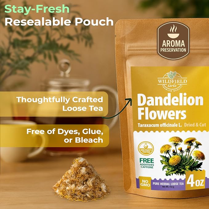 4 oz. Dried Dandelion Flowers Herbal Tea (Taraxacum Officinale L.) - 113g Flores De Diente De León Herb Tea
