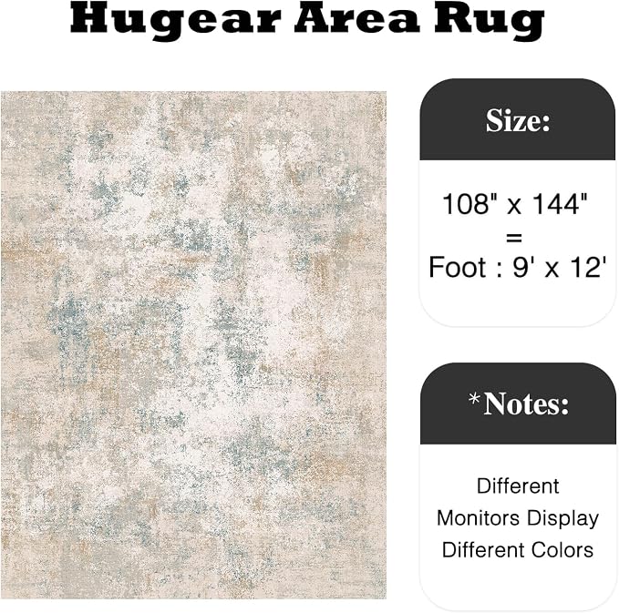 9x12 Beige Blue Modern Abstract Washable Area Rug for Living Room | Low Pile, Non Slip, Modern Abstract Style, Soft Large Area Rug for Living Room, Bedroom, Dining Room, Office, Home Decor