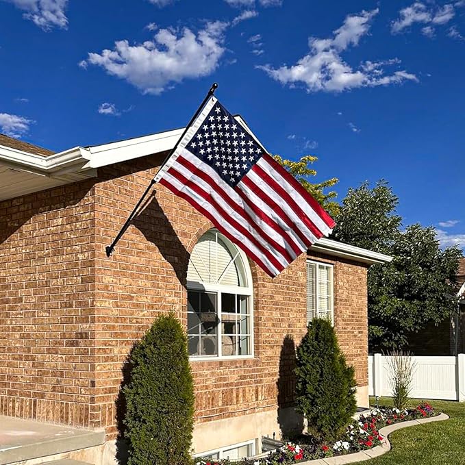 ZMTECH American Flag with Pole- 6FT 1" Stainless Steel Flag Poles with Holder for Outside House, Upgraded Tangle Free Rings and Bracket, Residential or Commerical (Black, No Light)
