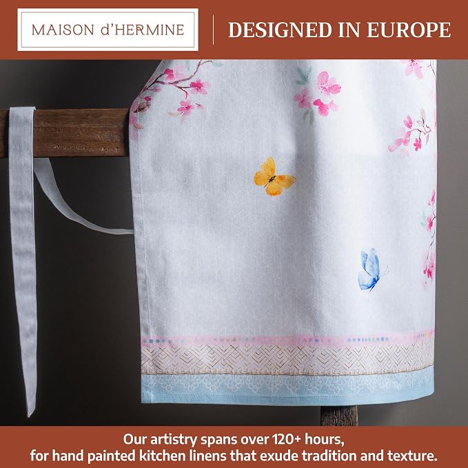 Maison d' Hermine Aprons for women with Pocket 100% Cotton (27.50"x31.50") | Adjustable Neck Strap & long ties Apron Men Chef Wedding Cooking Gardening Server Maid