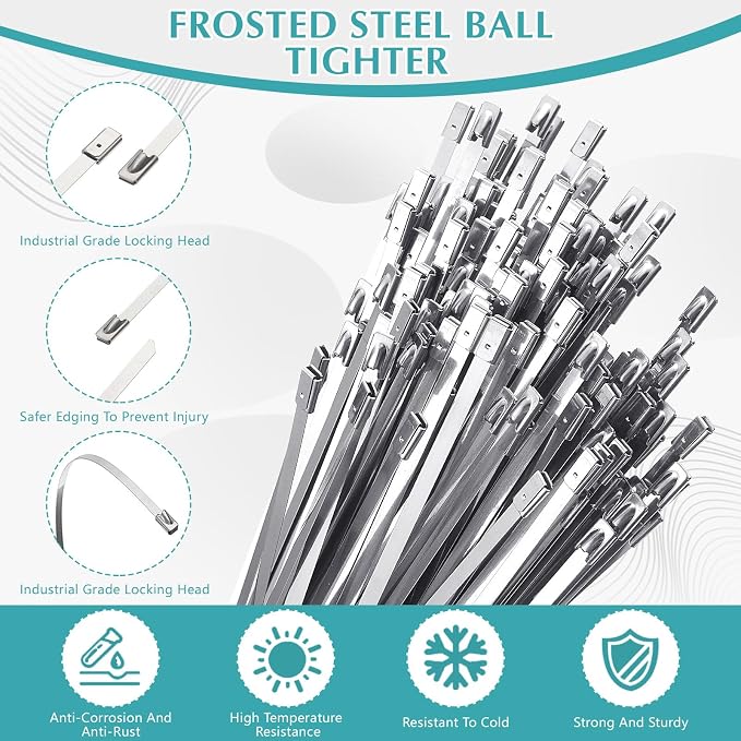 LEIFIDE 500 Pcs Metal Zip Ties 304 Stainless Steel Zip Ties Heavy Duty Self Locking 220 Pound Tensile Strength Cable Suitable for Exhaust Wrapping Fence Outdoor Workshop Canopy (21.6 Inch)