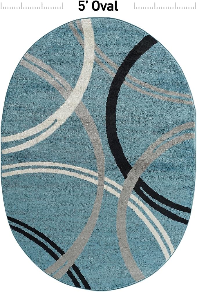 Rugshop Wavy Circles Modern Non-Shedding Living Room Oval Rug Blue 5' x 7' | Oval, Size 5' x 7', Bedroom, Dining Room, Home Office, Kitchen, Entryway, Hallway, Nursery, Kids Room, Guest Room