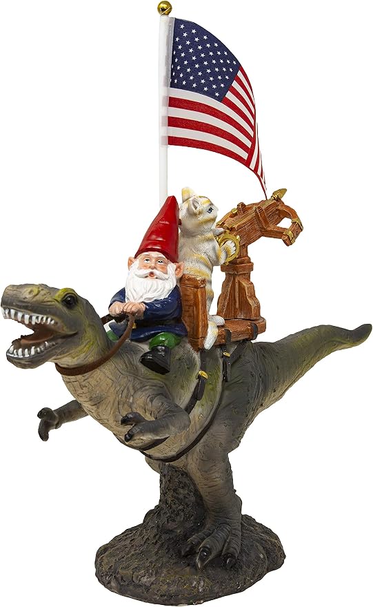 Funny Guy Mugs Garden Gnome Statue - T-Rex Fellowship - Indoor/Outdoor Garden Gnome Sculpture for Patio, Yard or Lawn - Funny Garden Statues