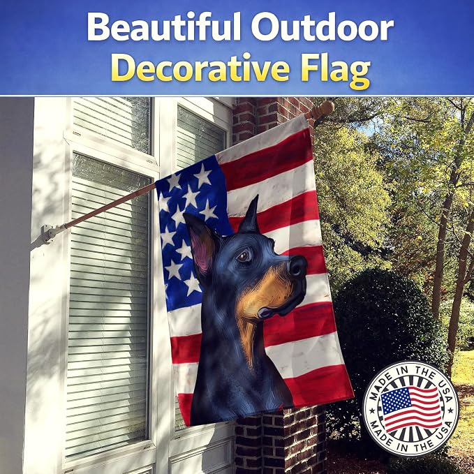 Caroline's Treasures CK6504CHF Doberman Pinscher Dog American Flag House Flag Large Porch Sleeve Pole Decorative Outside Yard Banner Artwork Wall Hanging, Polyester, House Size, Multicolor