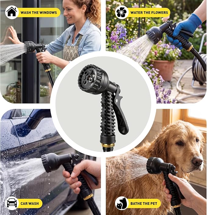 100ft Metal Garden Hose,Heavy Duty Stainless Steel Flexible Water Hose And Reel,10-Function Spray Nozzle Rust Proof for Yard,Outdoor,RV,Pet Bath