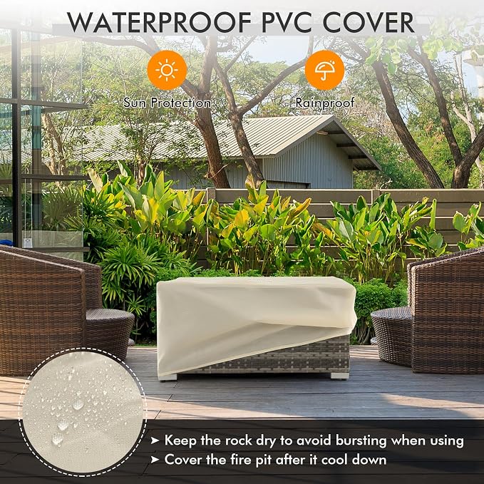 Tangkula 2 Piece Outdoor Propane Fire Pit Table Set with Hideaway Propane Tank Holder, 40,000 BTU Rattan Wicker Fire Pit Table with Lava Rocks, Waterproof Cover, Ideal for Backyard, Patio (Mix Grey)