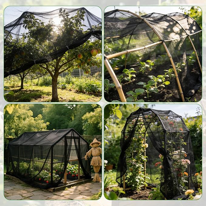 Stronger Garden Mesh Netting for Plants Vegetables Fruits Flowers - 10x20 Ft Black PPT Nano Bug Bird Net Screen, Raised Bed Greenhouse Balcony Patio Porch, 33% Shading Rate