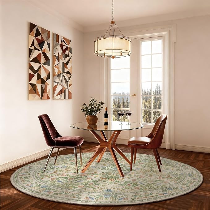 Washable Round Rugs for Bedroom 4ft: Living Room Rug Stain Resistant Non Slip Low Pile Ultra Soft Faux Wool Small Circle Rugs for Kitchen Entryway Nursery Dorm Home Office Bathroom Entrance Indoor