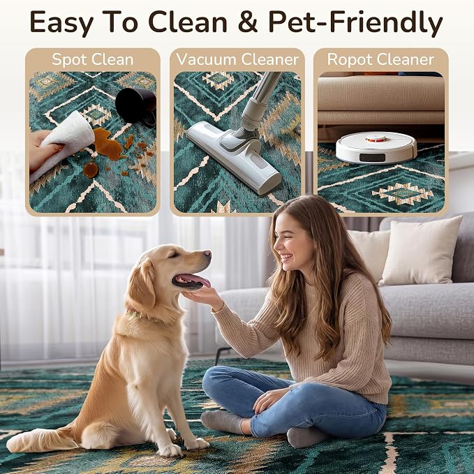 2'x3' Washable Samll Rug for Living Room Teal/Green | Soft Western No Slip Low Pile Print Foldable Indoor Small Rug for Kitchen entrance entryway doormat
