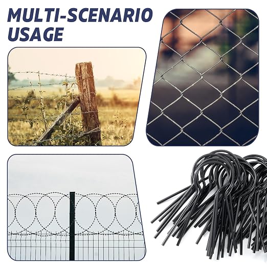 Blulu 80 Pack 1 5/8" Od Ez Preformed Twist 8 Gauge Galvanized Steel Twist Fence Ties Black Vinyl Coated Chain Link Fence Ties for T-Posts/u-Posts