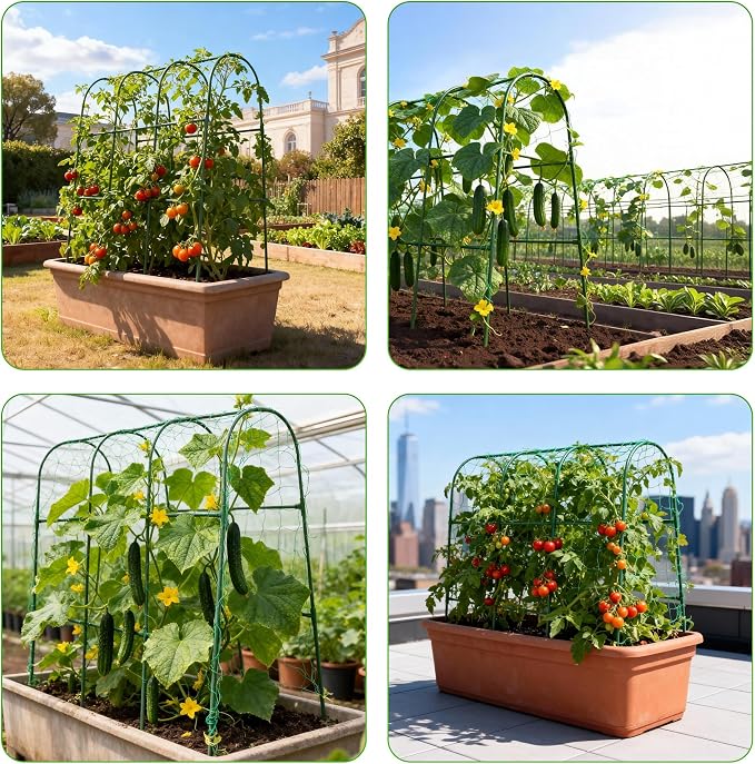 63''X47.2''Cucumber Trellis, Garden Trellis U-Shape Plant Support for Climbing Plants Metel Arch with Netting for Raised Garden Bed Outdoor Cucumbers, Tomatoes, Vine Climbing Plant