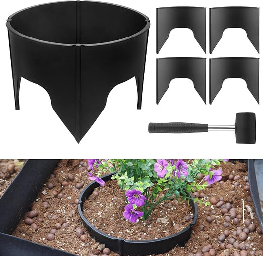 Anothera 24 Pieces Planting Grow Rings, Diameter Range 8.2-15.7 Inches, Interlocking Garden Plant Rings, Black Garden Rings for Plant Support and Soil Moisture Retention