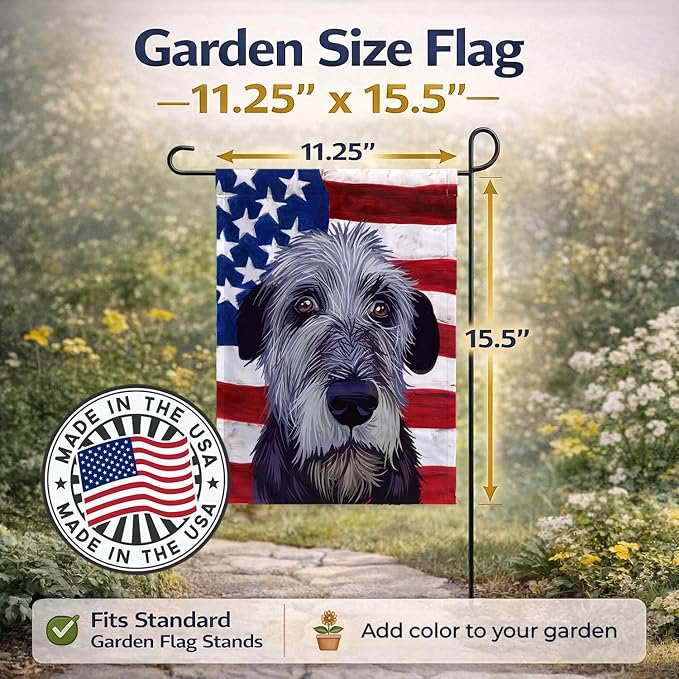 Caroline's Treasures CK6573GF Irish Wolfhound American Flag Garden Flag Mailbox Flag Decorative Yard Flag Banner Outside Patio Artwork Yard Flower Beds, Garden Size, Multicolor