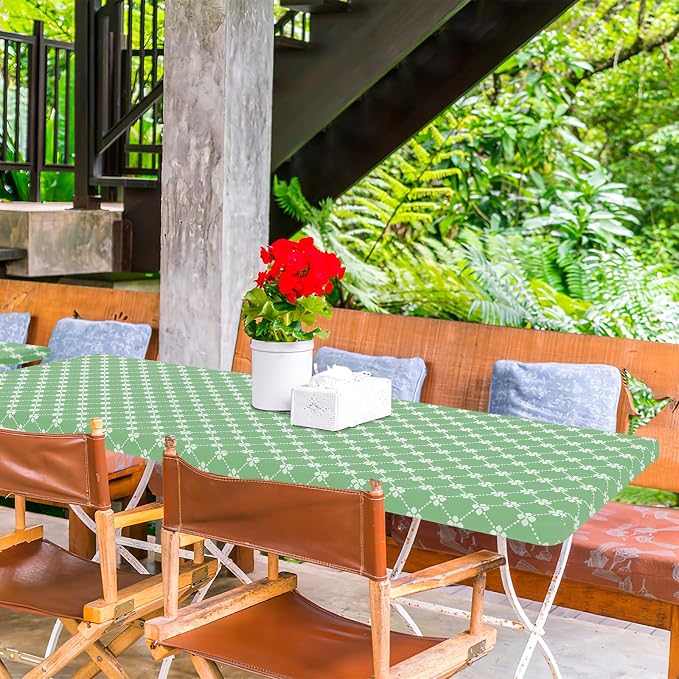 misaya Rectangle Vinyl Table Cloth, Elastic Fitted Tablecloth with Flannel Backing, Waterproof Plastic Table Cover Fits 6 Foot Folding Tables for Picnic, Camping and Outdoor (Sage Green, 30" x 72")