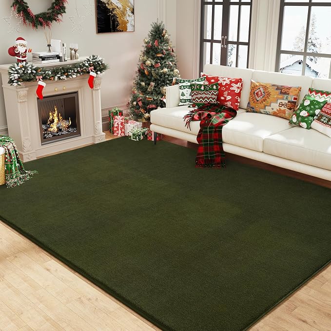 Amearea Olive Green Area Rugs for Bedroom Living Room, 5x8 Memory Foam Rug | Thickened Fluffy Indoor Washable Rugs Non Slip Minimalist Large Carpet for Boys Girls Dorm Nursery Room Decor