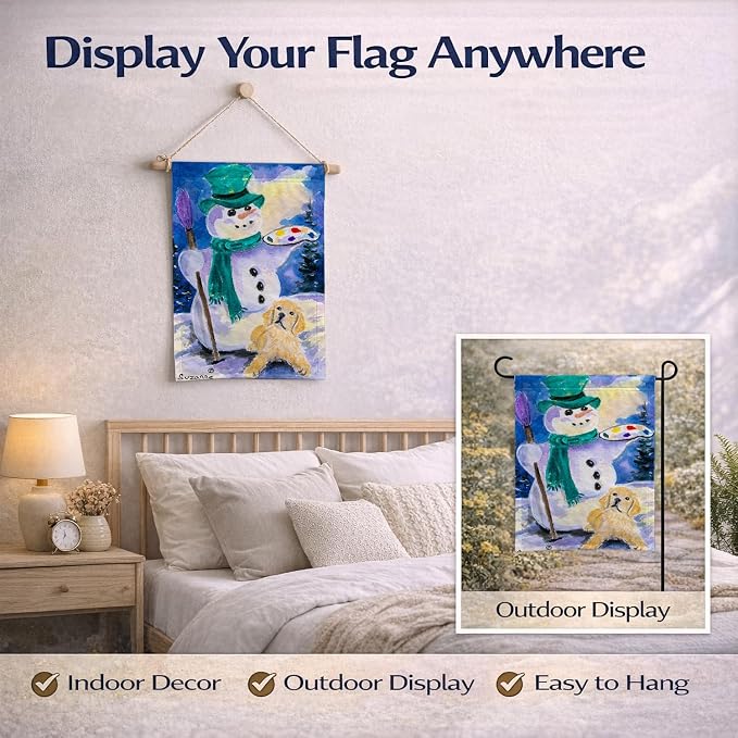 Caroline's Treasures SS8994GF Snowman with Golden Retriever Garden Flag Mailbox Flag Decorative Yard Flag Banner Outside Patio Artwork Yard Flower Beds, Garden Size, Multicolor