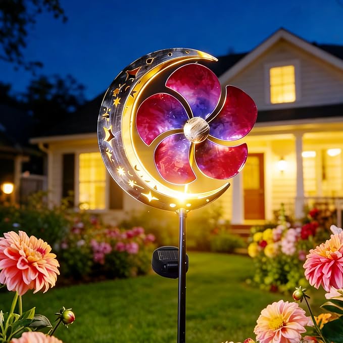 SunKite Spinner Windmill Moon Outdoor Lights Waterproof,Solar Moon Garden Light Outdoor Decorative Stakes Lights Yard Garden Patio Lawn Pathway Decoration Gifts Grandma Mom