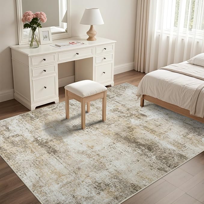 Tosuoka 8x10 Area Rugs for Living Room Abstract Washable Beige Grey Rug | With Anti-Slip Backing，Non-Shedding，Stain-Resistant，Soft Modern Large Carpet for Bedroom Dining Room Farmhouse Nursery