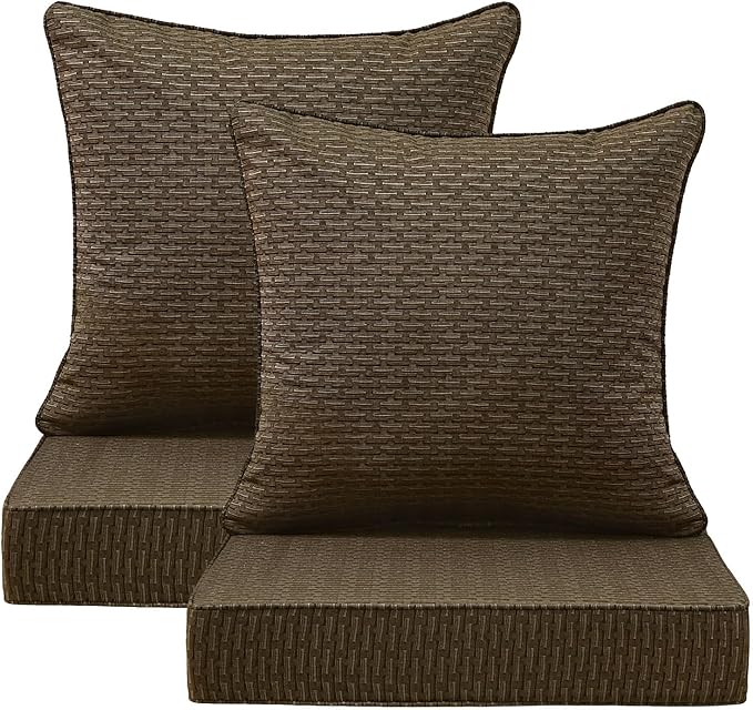 Sunbrella Outdoor Deep Seat & Back Cushion Set (2-Pack), 24 x 24 Inch Water Repellent and Fade Resistant Patio Furniture with Removable Cover for Outside Sofa Couch, Dash Walnut
