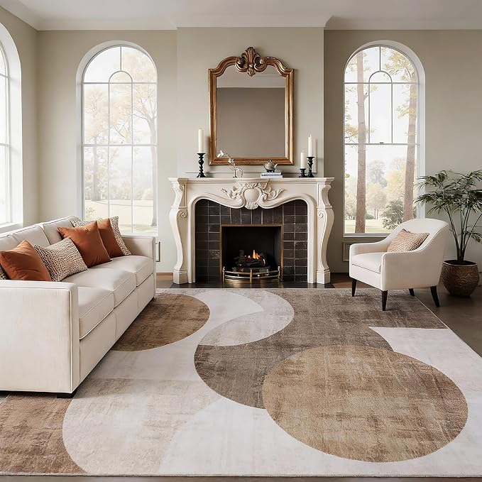 Washable Area Rug 8x10, Large Soft Rugs for Living Room Brown Carpet 8x10 Area Rugs for Bedroom Dining Room Non-Slip Stain Resistant Under Table Rug