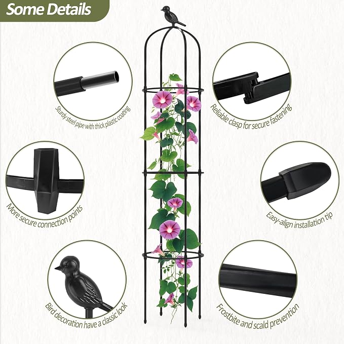 Garden Obelisk Trellis for Climbing Plants Outdoor - 69"(H), Rustproof Trellis with Adjustable Rings, Metal Plant Support for Potted Vines, Garden Trellis Use for Outdoor or Indoor(2 Pack)