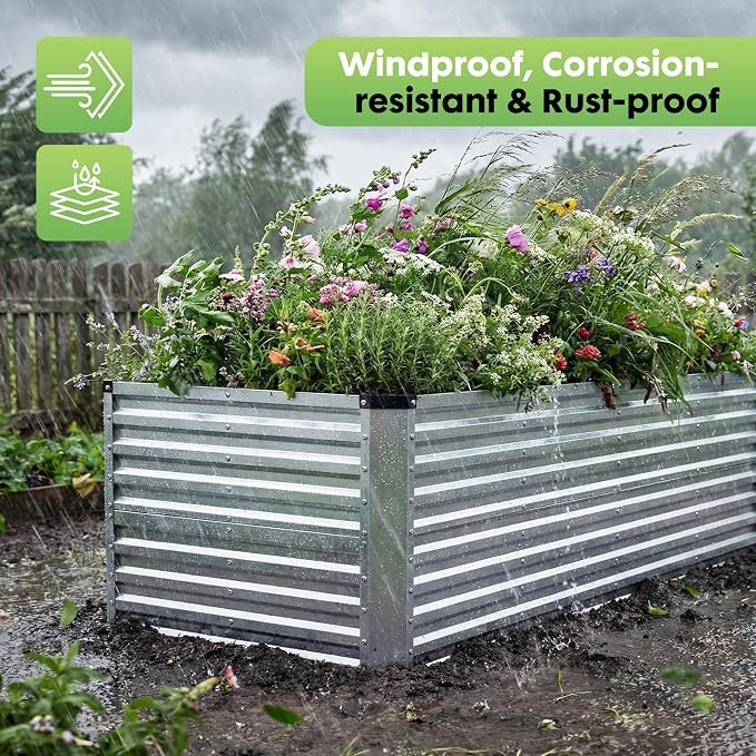DUMOS Galvanized Raised Garden Bed Outdoor, 8x4x2ft Raised Metal Planter Box, Rust-Resistant Steel Garden Planter, Rectangular Gardening Flower Bed for Vegetables Flowers Herbs, Open Bottom