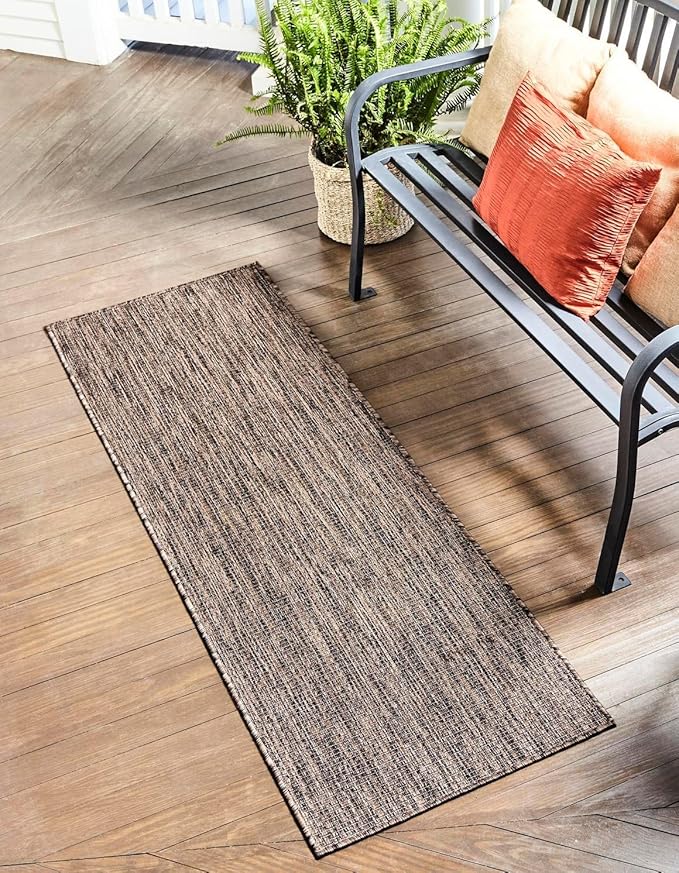 Unique Loom Outdoor Solid Collection Area Rug (2' x 7' 1" Runner Light Brown/Ivory)