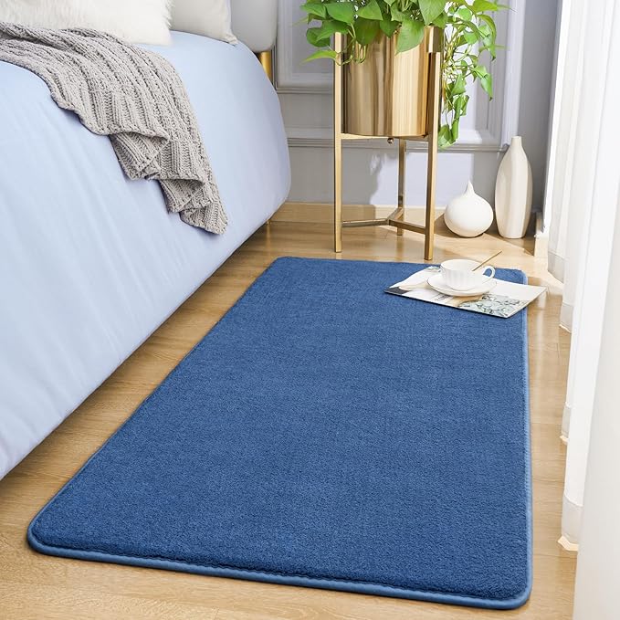 Amearea Modern Washable Runner Rugs, 2x4 Feet Blue Bedroom Runner Rug | Small Area Rugs for Bedroom Living Room, Non Slip Memory Foam Rug for Hallway Entryway Kids Boys Girls Room Laundry Room
