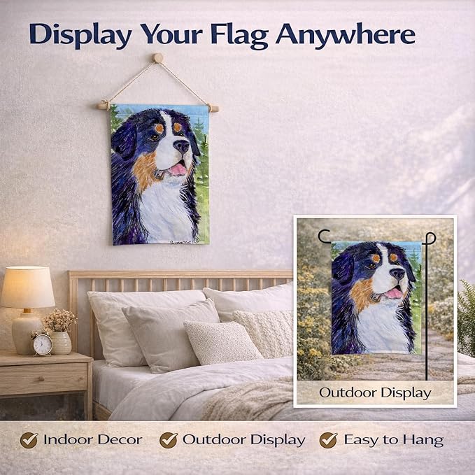 Caroline's Treasures SS8867GF Bernese Mountain Dog Garden Flag Mailbox Flag Decorative Yard Flag Banner Outside Patio Artwork Yard Flower Beds, Garden Size, Multicolor